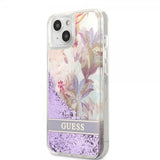 Guess iPhone 13 Mini Suojakuori Liquid Glitter Flower Pattern Lila