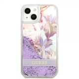 Guess iPhone 13 Mini Suojakuori Liquid Glitter Flower Pattern Lila