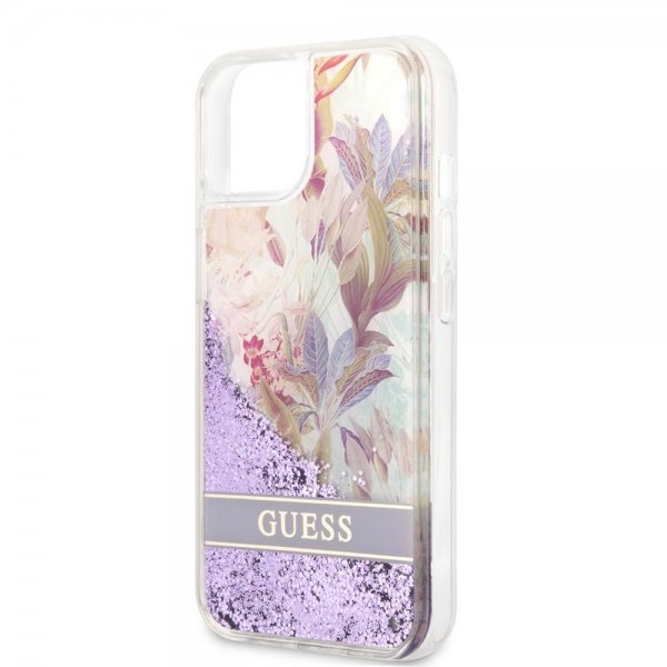 Guess iPhone 13 Mini Suojakuori Liquid Glitter Flower Pattern Lila