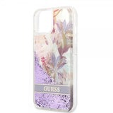 Guess iPhone 13 Mini Suojakuori Liquid Glitter Flower Pattern Lila
