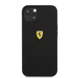 Ferrari iPhone 13 Mini Liquid Silicone -suojakuori, metallilogo, musta
