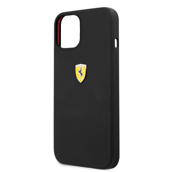 Ferrari iPhone 13 Mini Liquid Silicone -suojakuori, metallilogo, musta