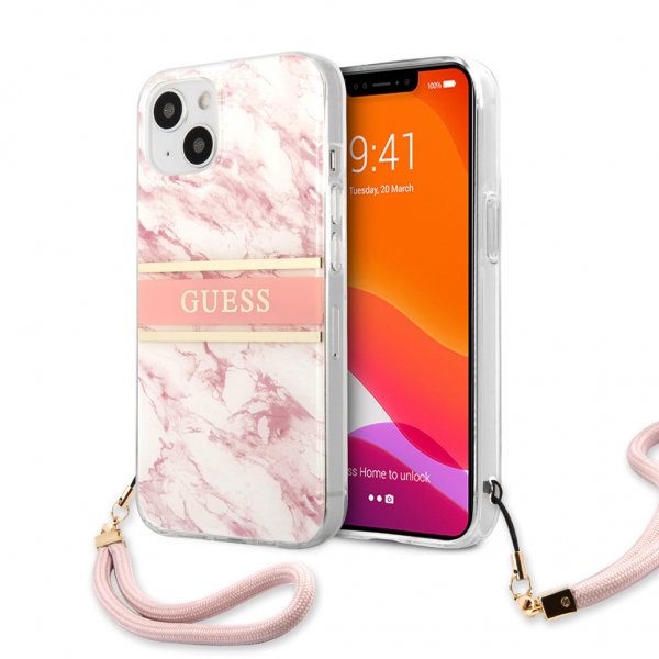 Guess iPhone 13 Mini Suojakuori Marble Design Stripe Pink