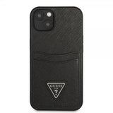 Guess iPhone 13 Mini -suojakuori Saffiano Double Cardslot Musta