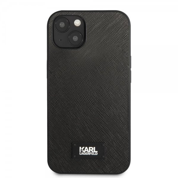 Karl Lagerfeld iPhone 13 Mini -kuori Saffiano Metal Plaque musta