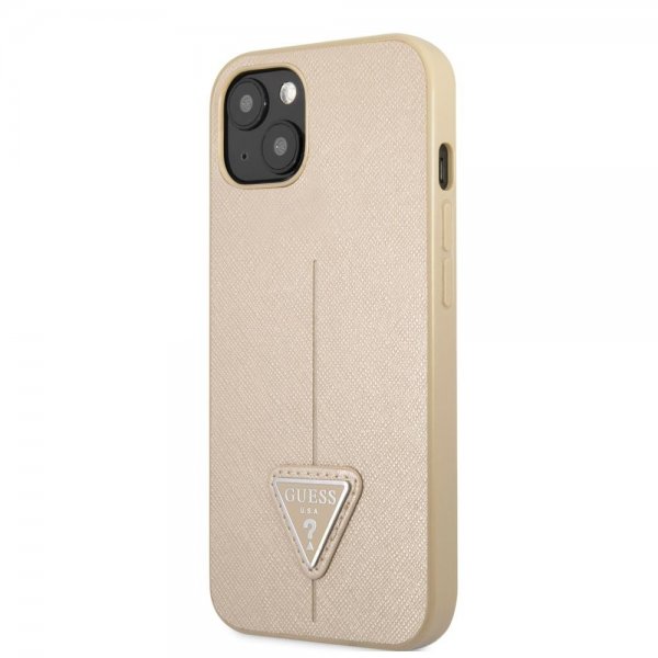 Guess iPhone 13 Mini Suojakuori Saffiano Metal Triangle Beige