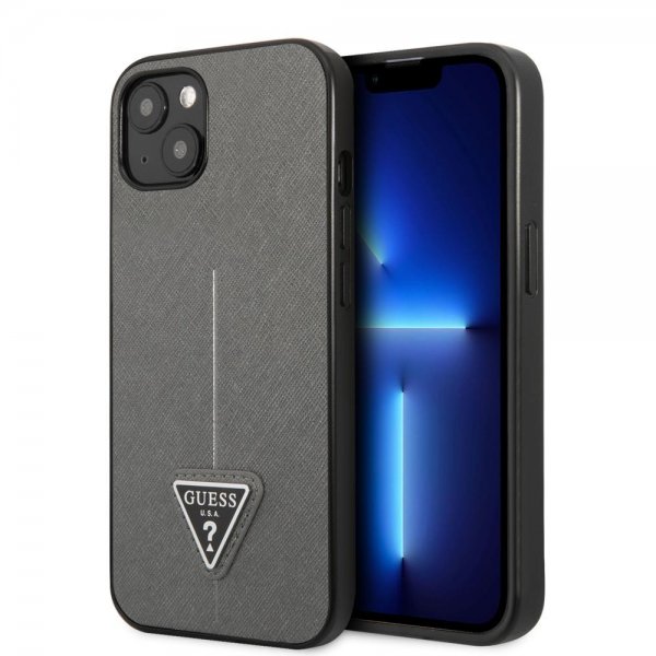Guess iPhone 13 Mini Suojakuori Saffiano Metal Triangle Silver