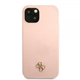Guess iPhone 13 Mini Kuori Silikoni Metallilogo 4G Vaaleanpunainen