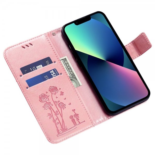 iPhone 13 Pro Kotelo, kukkakuvio, vaaleanpunainen