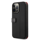 Ferrari iPhone 13 Pro -suojakotelo Carbon Effect Metal Logo Vertical Stripe, musta