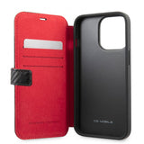 Ferrari iPhone 13 Pro -suojakotelo Carbon Effect Metal Logo Vertical Stripe, musta