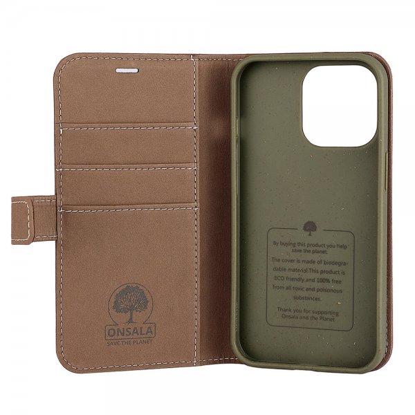 Onsala iPhone 13 Pro ECO Wallet -suojakotelo, ruskea