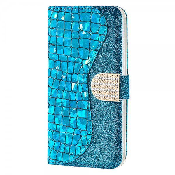 iPhone 13 Pro Kotelo Krokotiilikuvio Glitter Sininen