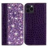 iPhone 13 Pro Kotelo Krokotiilikuvio Glitter Flip Lila