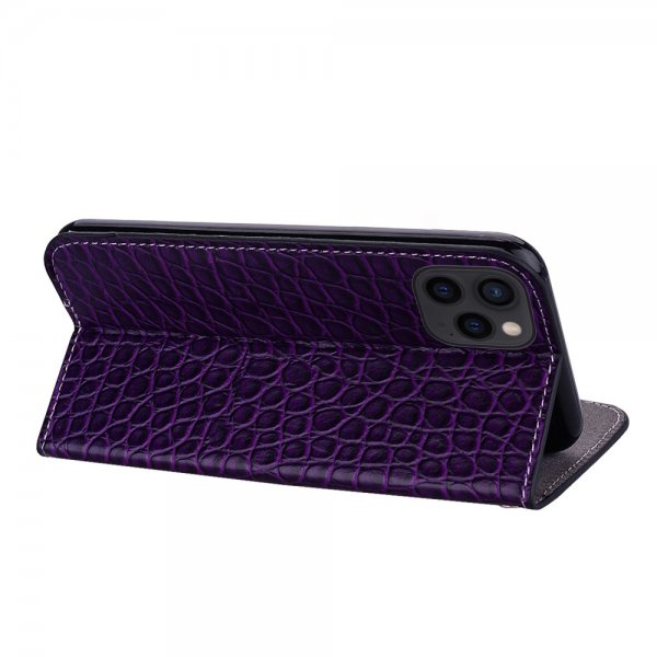 iPhone 13 Pro Kotelo Krokotiilikuvio Glitter Flip Lila