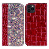 iPhone 13 Pro Suojakuori Krokotiilikuvio Glitter Flip Punainen