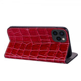iPhone 13 Pro Suojakuori Krokotiilikuvio Glitter Flip Punainen