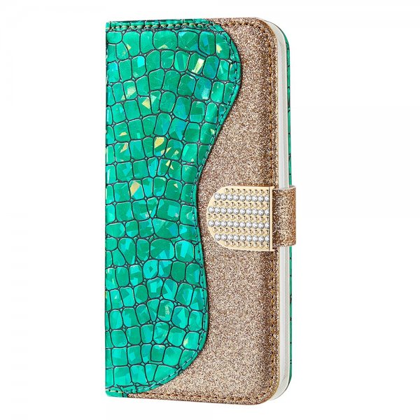 iPhone 13 Pro Kotelo Krokotiilikuvio Glitter Vihreä