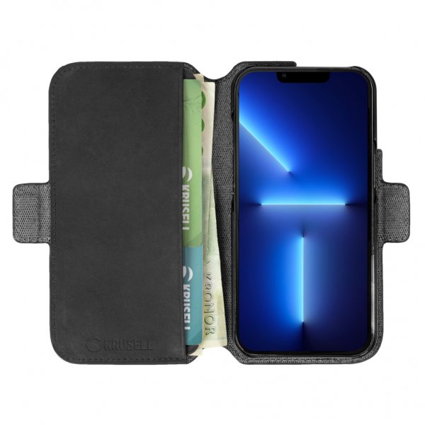 Krusell iPhone 13 Pro Fodral Leather PhoneWallet Musta