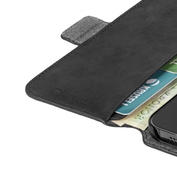 Krusell iPhone 13 Pro Fodral Leather PhoneWallet Musta