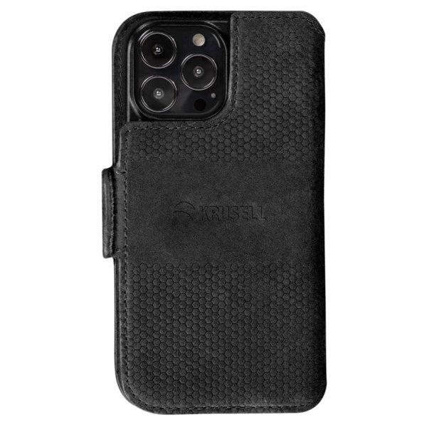 Krusell iPhone 13 Pro Max -kotelo, Leather PhoneWallet, musta