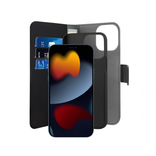 Puro iPhone 13 Pro Max Kotelo Wallet Detachable 2 in 1 Musta