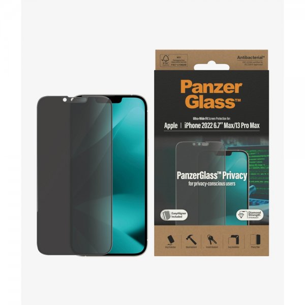 PanzerGlass iPhone 13 Pro Max/iPhone 14 Plus -näytönsuoja Ultra-Wide Fit Privacy EasyAligner