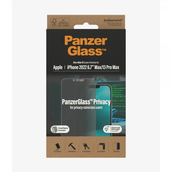 PanzerGlass iPhone 13 Pro Max/iPhone 14 Plus -näytönsuoja Ultra-Wide Fit Privacy EasyAligner