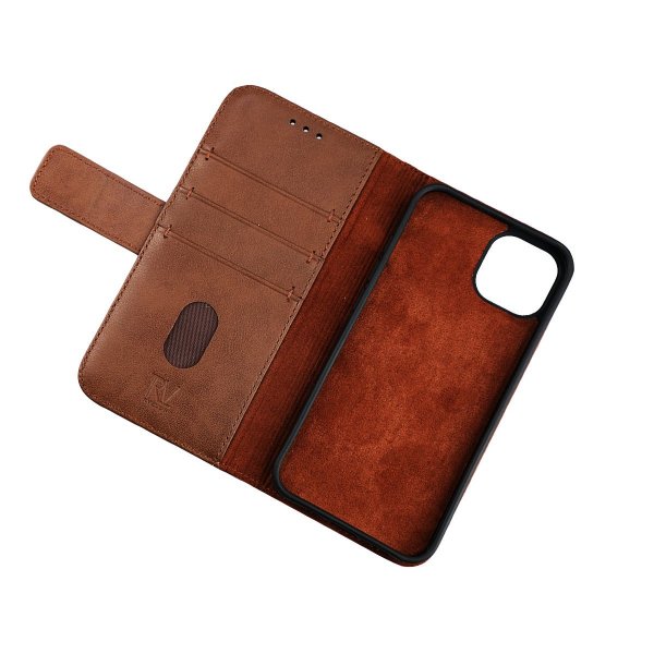 Rvelon iPhone 13 Pro Max Kotelo, aitoa nahkaa, ruskea