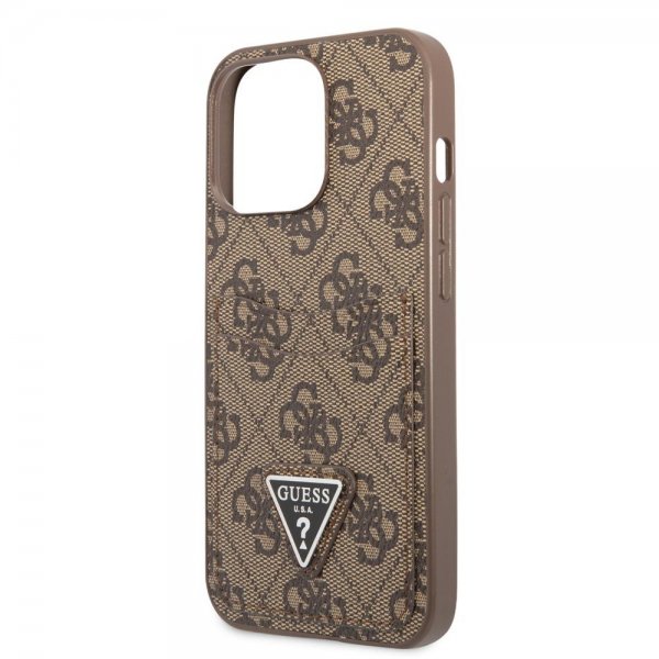 Guess iPhone 13 Pro Max Suojakuori Double Cardslot Metal Triangle Ruskea