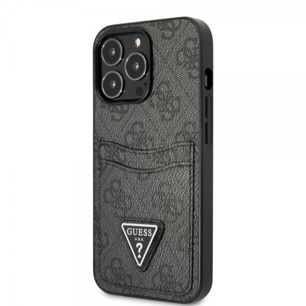 Guess iPhone 13 Pro Max -kuori, Double Cardslot Metal Triangle, musta