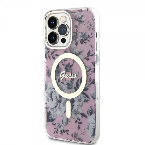 Guess iPhone 13 Pro Max Suojakuori Flower MagSafe Pinkki