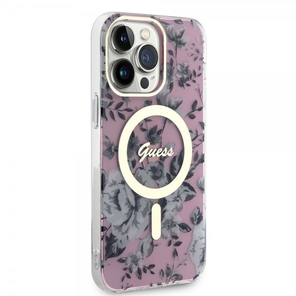 Guess iPhone 13 Pro Max Suojakuori Flower MagSafe Pinkki