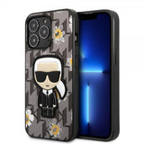 Karl Lagerfeld iPhone 13 Pro Max Suojakuori Flower Monogram Iconic Patch Harmaa