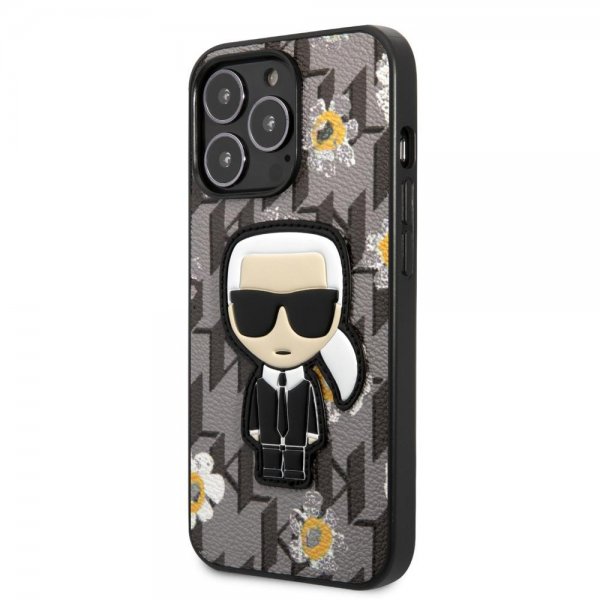 Karl Lagerfeld iPhone 13 Pro Max Suojakuori Flower Monogram Iconic Patch Harmaa