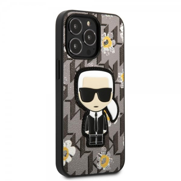 Karl Lagerfeld iPhone 13 Pro Max Suojakuori Flower Monogram Iconic Patch Harmaa