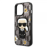 Karl Lagerfeld iPhone 13 Pro Max Suojakuori Flower Monogram Iconic Patch Harmaa