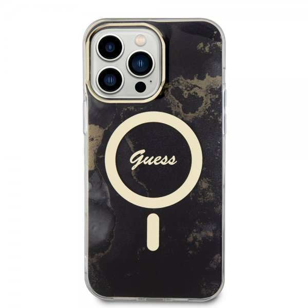 Guess iPhone 13 Pro Max -kuori Golden Marble MagSafe, musta