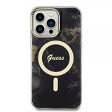 Guess iPhone 13 Pro Max -kuori Golden Marble MagSafe, musta