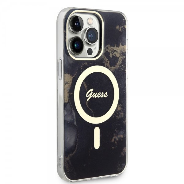 Guess iPhone 13 Pro Max -kuori Golden Marble MagSafe, musta