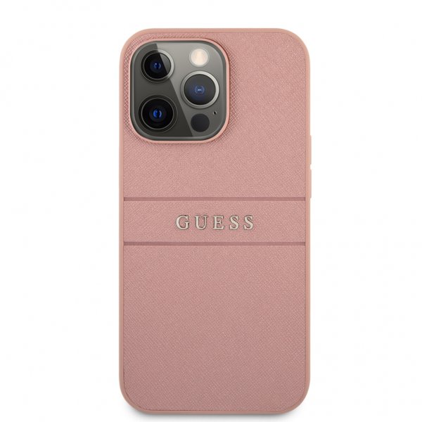 Guess iPhone 13 Pro Max Suojakuori Hot Stamp Metal Logo Pinkki