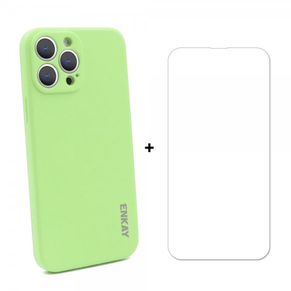 Enkay iPhone 13 Pro Max Silikonkuori näytönsuojalla Vaaleanvihreä