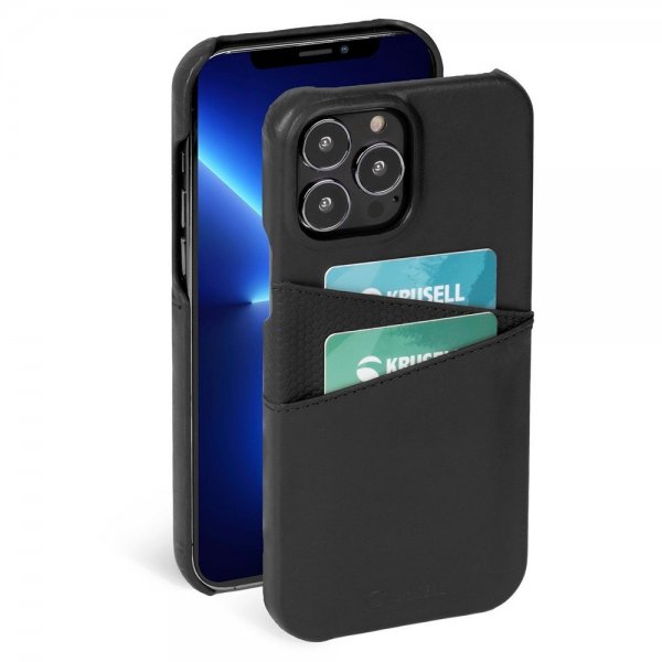 Krusell iPhone 13 Pro Max Suojakuori Nahka CardCover Vintage Musta