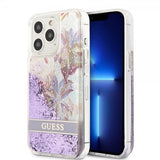 Guess iPhone 13 Pro Max -kuori Liquid Glitter Flower Pattern - violetti
