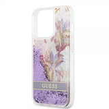 Guess iPhone 13 Pro Max -kuori Liquid Glitter Flower Pattern - violetti