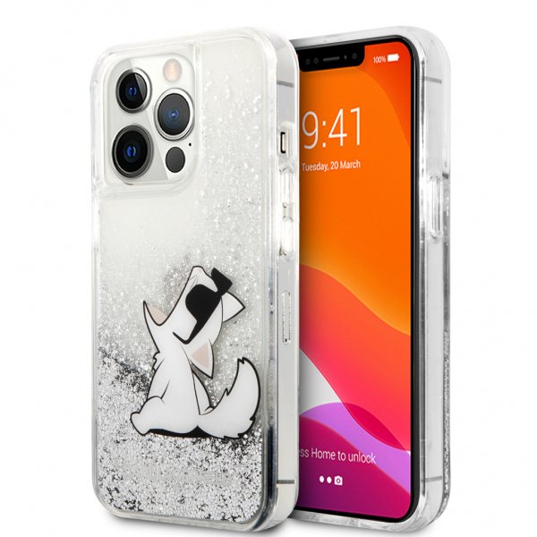Karl Lagerfeld iPhone 13 Pro Max Suojakuori Liquid Glitter Choupette Hopea