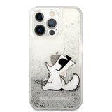 Karl Lagerfeld iPhone 13 Pro Max Suojakuori Liquid Glitter Choupette Hopea