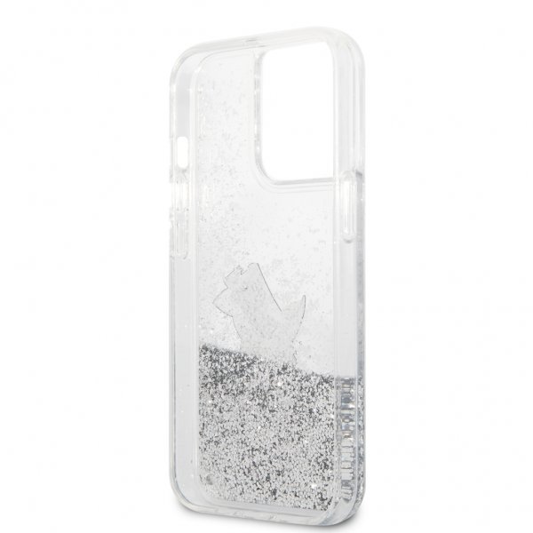 Karl Lagerfeld iPhone 13 Pro Max Suojakuori Liquid Glitter Choupette Hopea