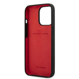 Ferrari iPhone 13 Pro Max -kuori, nestemäinen silikoni, metallilogolla, musta