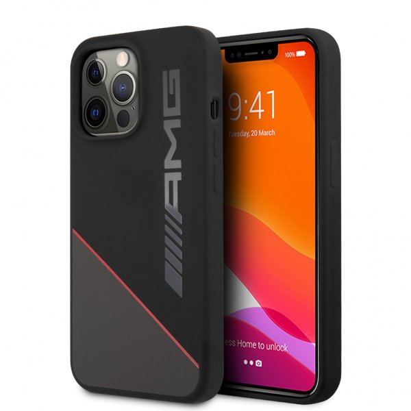 AMG iPhone 13 Pro Max Kotelo nestemäinen silikoni Kaksisävyinen musta